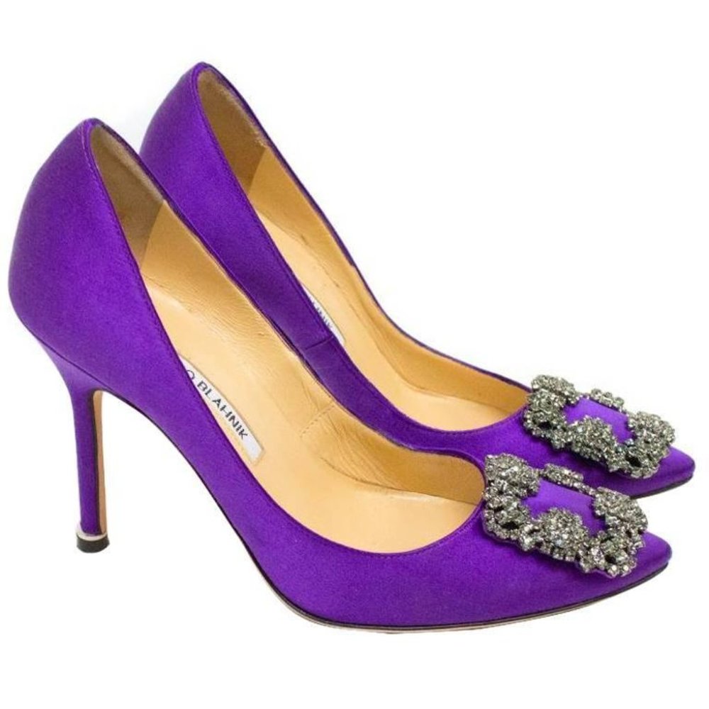 Manolo Blahnik Purple Hanisi 105 Satin Pumps
